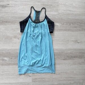 Lululemon No Limit Tank Top Blue Racerback Built-in Bra Bubble Hem Size 2 to 4